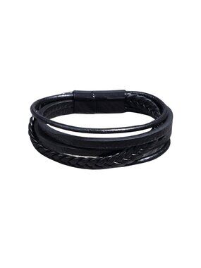 3/$20 NIP | Black Multi-Strand Layered Braided Leather Bracelet Magnetic Clasp